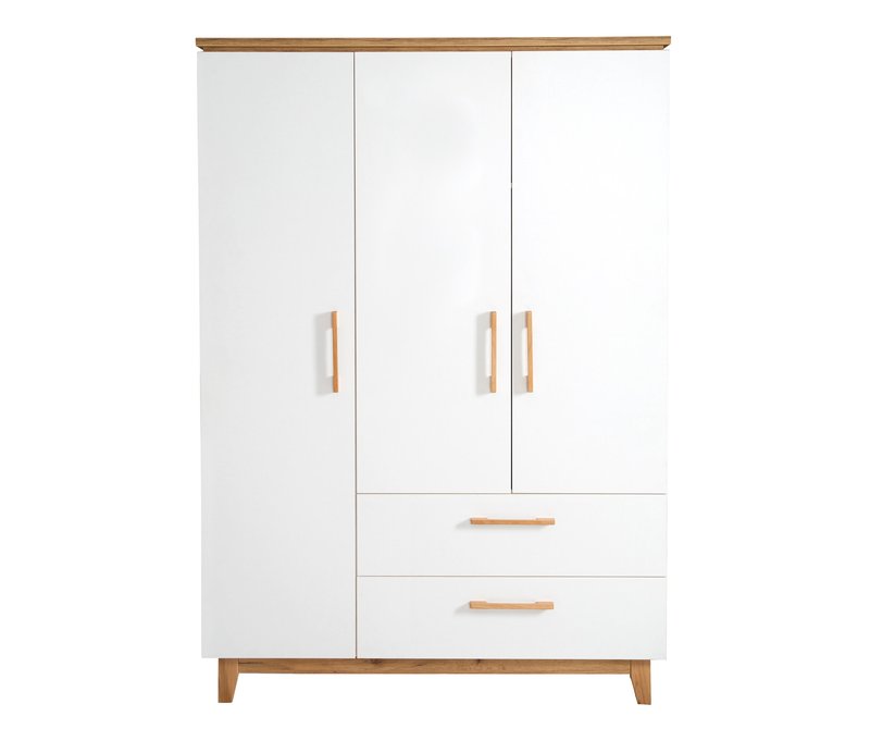 roba »Finn« 3-türiger Kleiderschrank - 134,5x55x200cm - weiß - Holz / Buchenholz / Holz