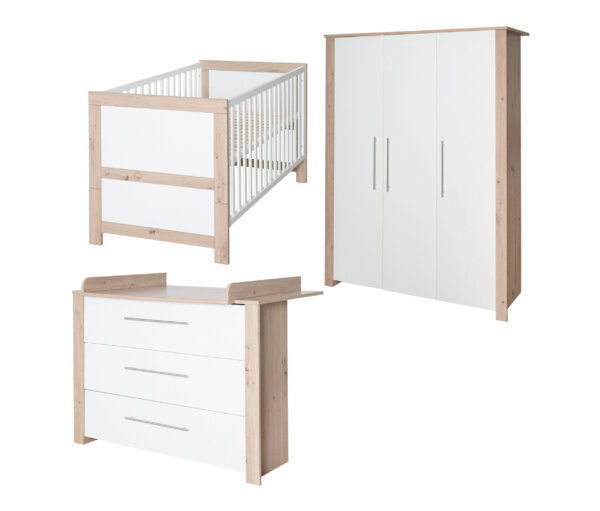 roba Kinderzimmerset »Malo« Bett - 76x144x82cm - weiß - Holz / Metall / Holz