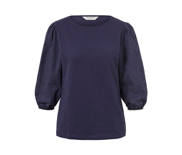 Tchibo - Shirt mit Lochstickerei - Damen - Gr. L - dunkelblau