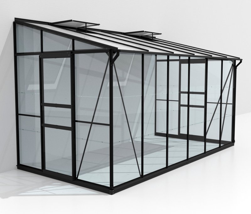 Vitavia Anlehngewächshaus - 386,5x201,5x221cm - schwarz - Aluminium / Glas / Polyvinylchlorid
