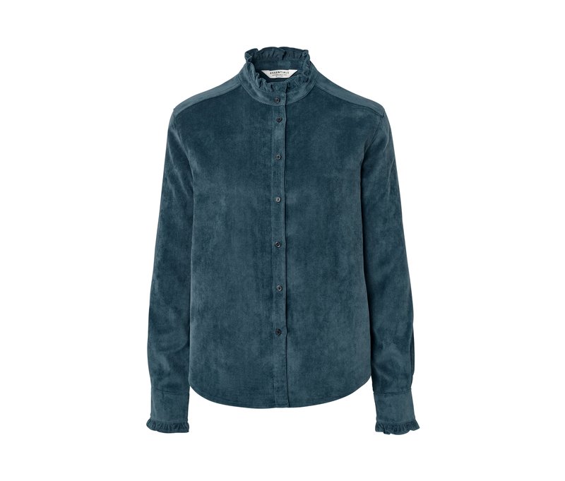 Tchibo - Cordbluse mit Rüschendetail - Damen - Gr. 42 - blau