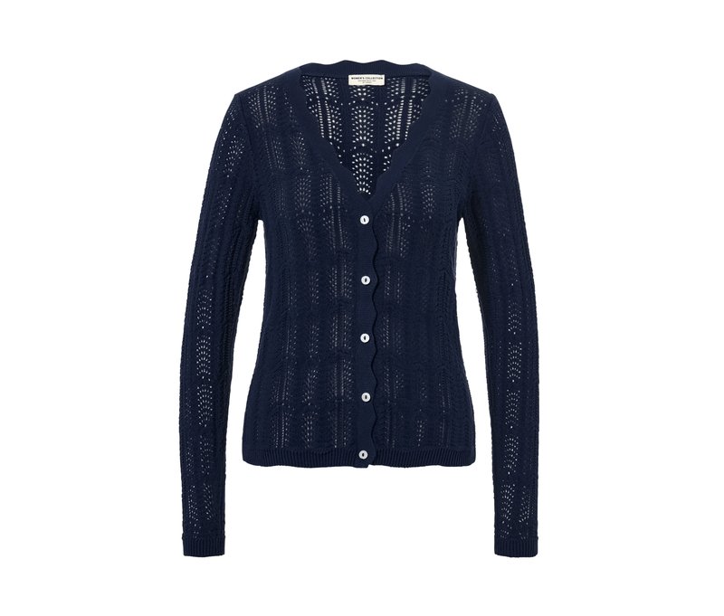 Strickjacke mit Ajour-Muster - Damen - Gr. XL - dunkelblau