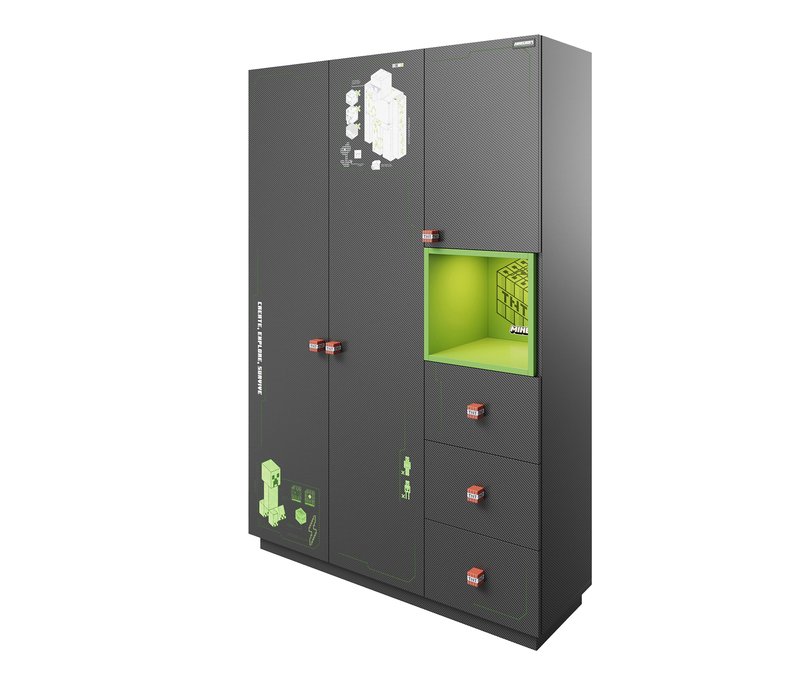 roba Minecraft Schrank - 200x50x135cm - schwarz - Holz / Holz
