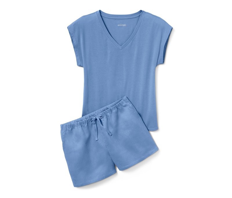 Tchibo - Leinen-Shorty-Pyjama - Damen - Gr. 40 - blau