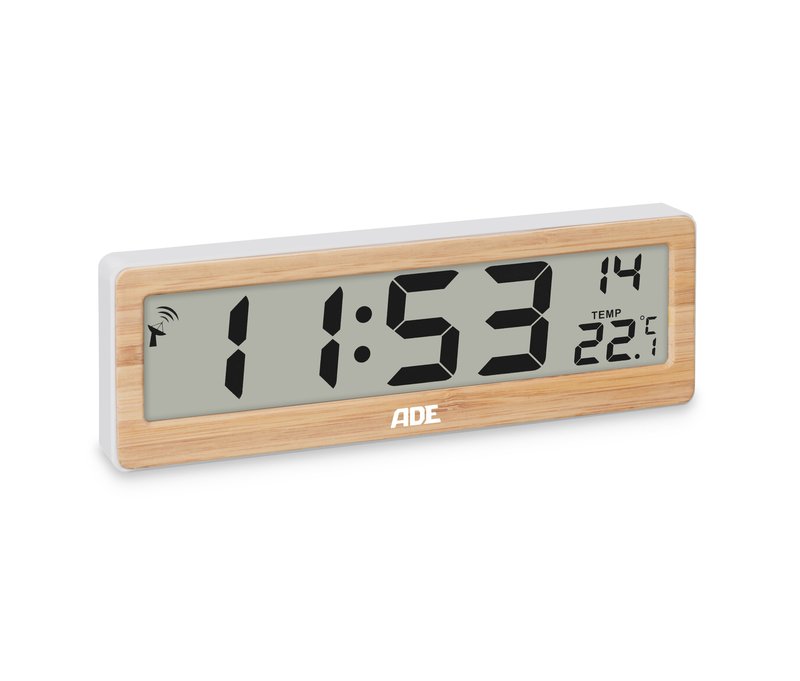 Tchibo - ADE Digitale Funk-Wanduhr mit Temperaturanzeige mit Bambusholz - braun