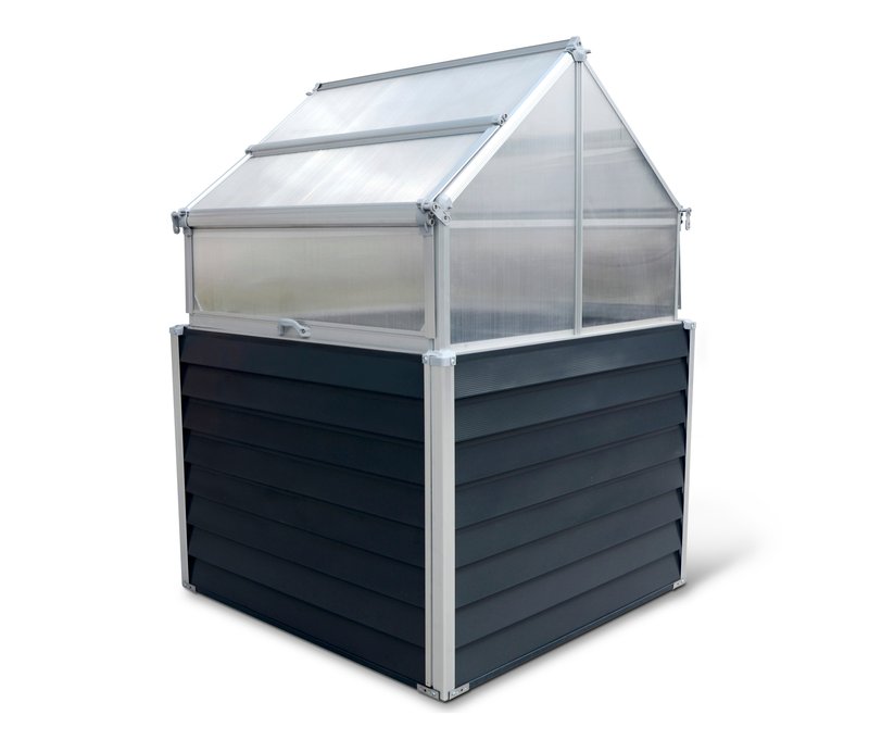 Tchibo - Hochbeet mit Frühbeetaufsatz - 120x120x169cm - anthrazit - Blech / Polycarbonat