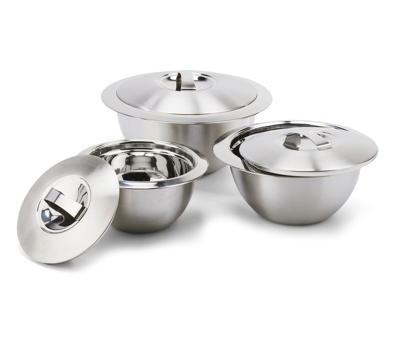 Tchibo - 3 Servier-Thermoschüsseln mit Edelstahldeckel - silber