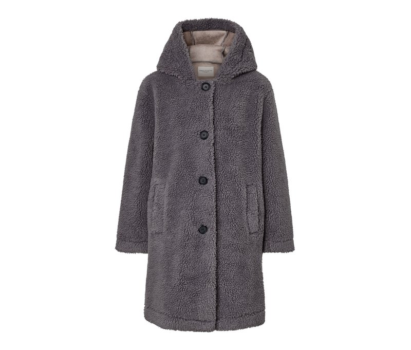 Tchibo - Teddymantel mit Kapuze - Damen - Gr. 36 - grau