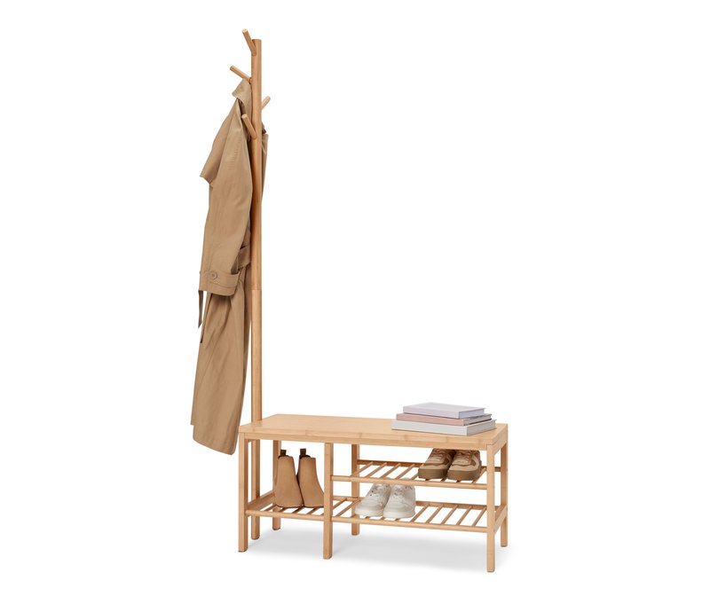 Tchibo - Sitzbank mit Garderobenständer - 90x38x182cm - naturfarben - Bambusholz