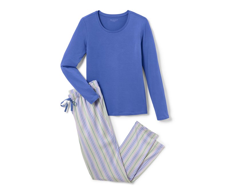 Tchibo - Pyjama mit Webhose - Damen - Gr. M - hellgrün/gestreift