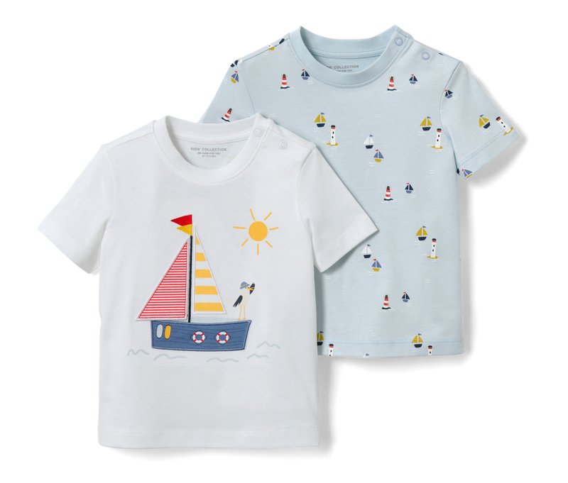 Tchibo - 2 Kinder-T-Shirts mit Applikation - Jungen - Gr. 122/128 - hellblau