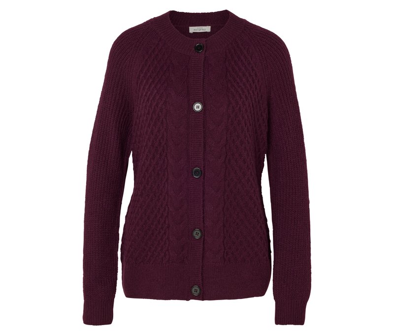 Tchibo - Strickcardigan mit Zopfmuster - Damen - Gr. L - dunkelrot