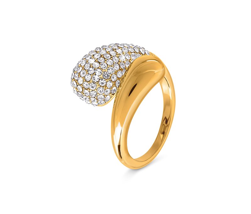 Tchibo - Ring »Tropfen« mit Kristallen - Damen - Gr. 20 - gold