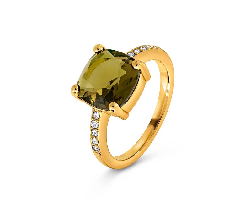 Tchibo - Ring mit grün-braunem Glaskristallstein - Damen - Gr. 19 - grün