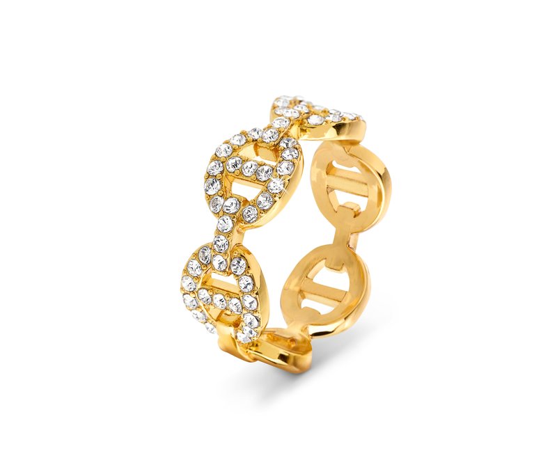 Tchibo - Ring »Schiffsanker« mit Glaskristallsteinen - Damen - Gr. 20 - gold