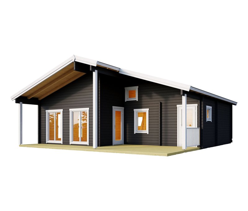 Weka Wochenendhaus mit 2 Etagen inkl. Aufbauservice - 890x834x401cm - grau - Fichtenholz / Glas