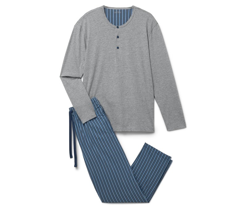 Tchibo - Pyjama - Herren - Gr. L - hellgrau/gestreift