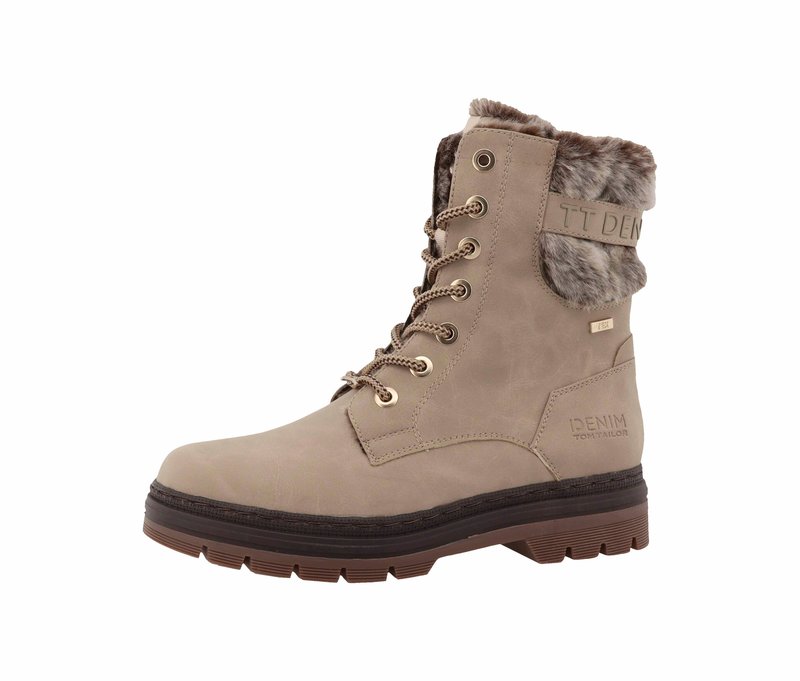 Tom Tailor gefütterte Schnürboots - Damen - Gr. 37 - creme