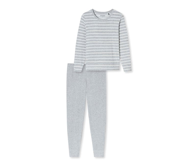 Schiesser Frottee-Pyjama-Set - Damen - Gr. 42 - grau/gestreift