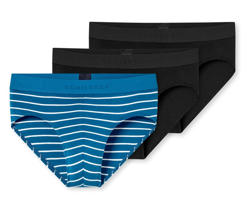 3 Schiesser Rio-Slips schwarz - Herren - Gr. L/6 - schwarz/gestreift