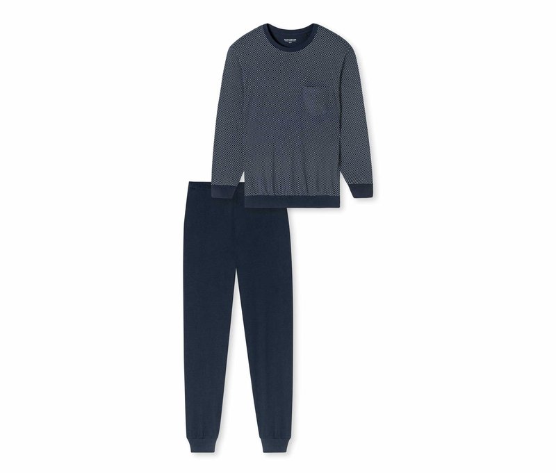 Schiesser Pyjama-Set - Herren - Gr. S - dunkelblau