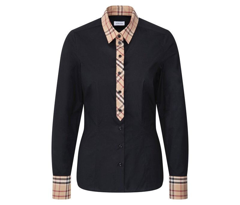 Seidensticker Popeline-Bluse mit Karodetail - Damen - Gr. 44 - schwarz