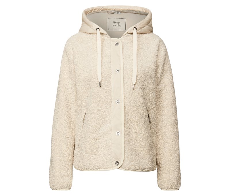 Street One Teddyjacke mit abnehmbarer Kapuze - Damen - Gr. 44 - beige