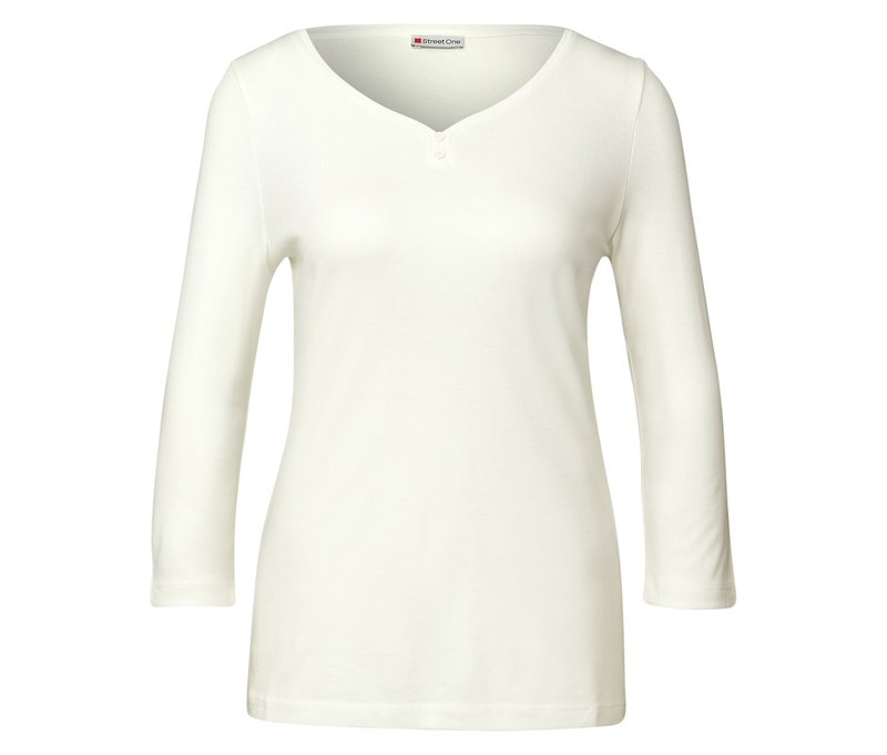 Street One 3/4-Shirt mit Knopfdetail - Damen - Gr. 42 - weiß