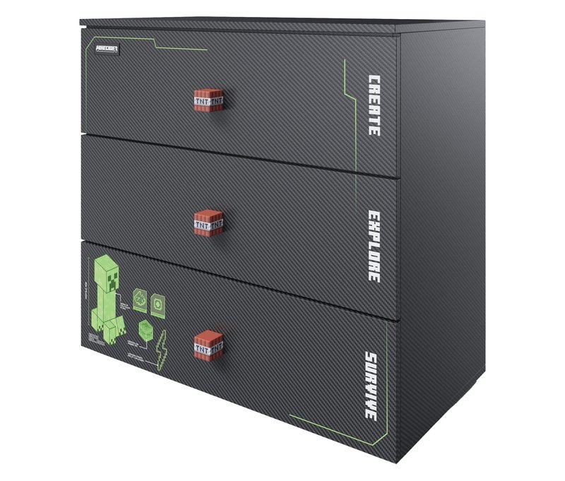 Roba Kommode »Minecraft« mit 3 Schubladen und LED-Beleuchtung - 80x39,5x77,1cm - schwarz - Holz / Holz