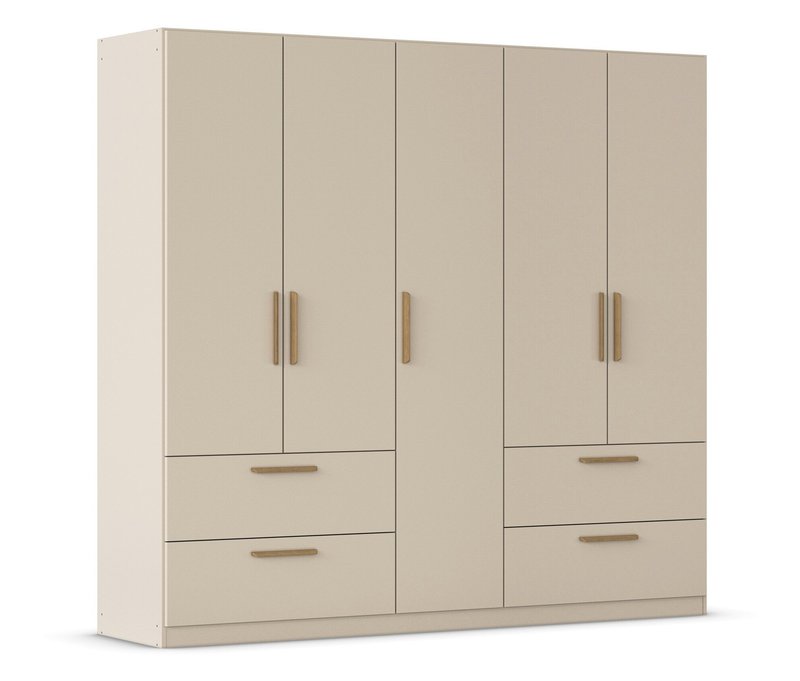 Rauch Drehtürenschrank "Skandi" 5-türig mit vier Schubladen - 226x54x210cm - beige - Holz