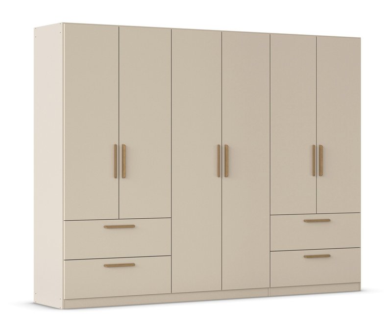 Rauch Drehtürenschrank "Skandi" 6-türig mit vier Schubladen - 271x54x210cm - beige - Holz