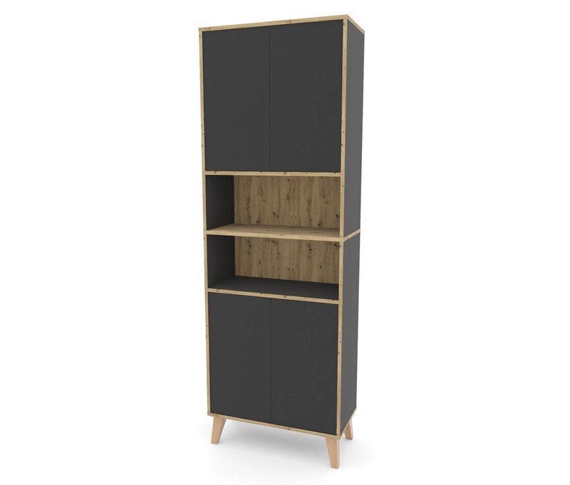 Roba Hochschrank »Morena« mit 4 Türen und 2 offenen Fächern - 66,4x32,5x195cm - braun - Holz / Acryl
