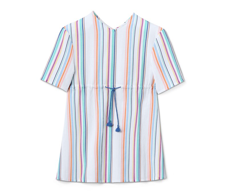 Tchibo - Kaftan aus Bio-Baumwolle - Mädchen - Gr. 122/128 - weiß/gestreift