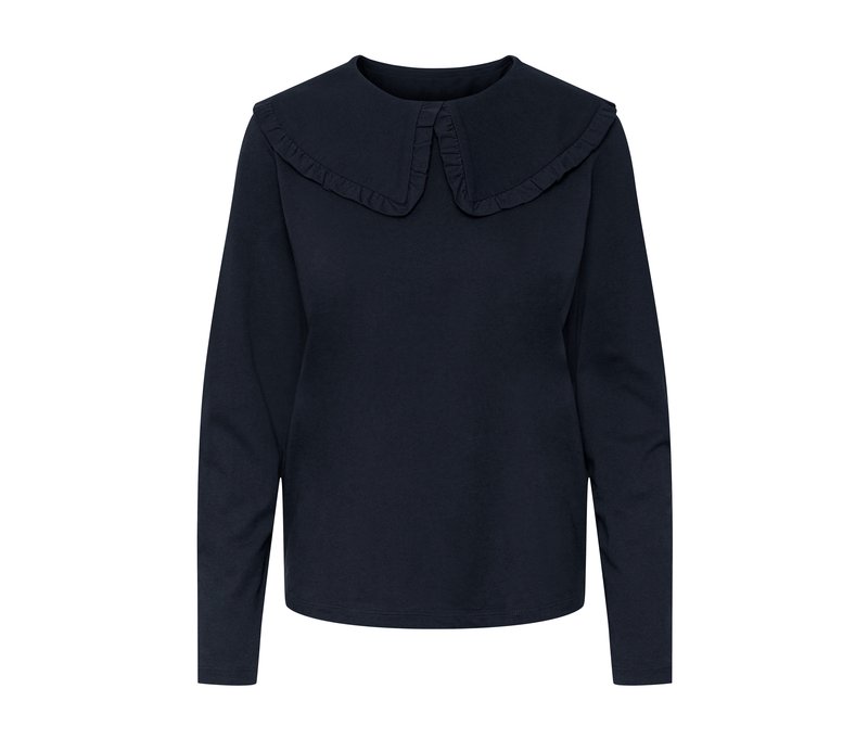 Tchibo - Langarmshirt mit Volantkragen - Damen - Gr. S - dunkelblau