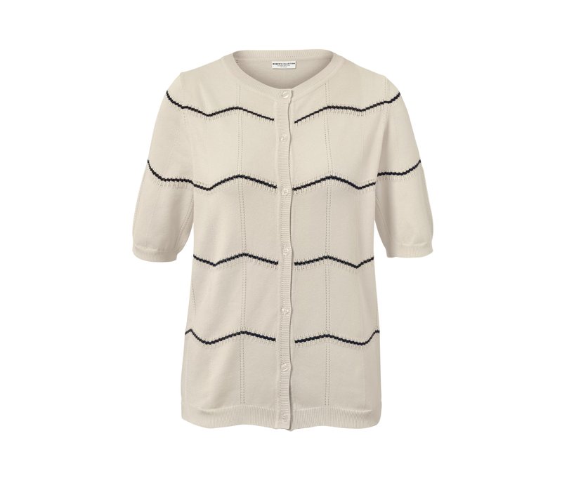 Feinstrick-Cardigan mit Ajour-Muster - Damen - Gr. S - dunkelblau/gestreift