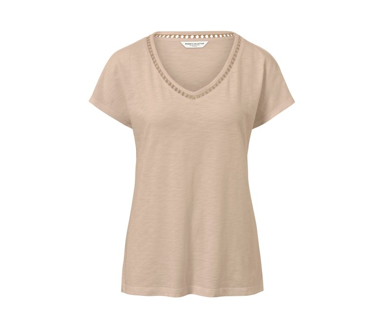 Tchibo - Shirt mit Crochet-Tape - Damen - Gr. S - beige