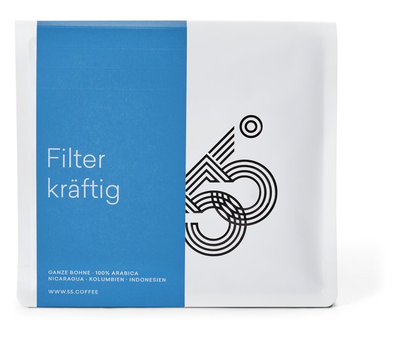 55 Degrees - Filterkaffee kräftig - 250 g Ganze Bohne - Intensität: 5/6