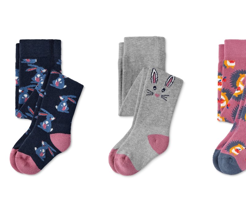 Tchibo - 3 Paar Strumpfhosen - Gr. 98/104 - dunkelblau/print