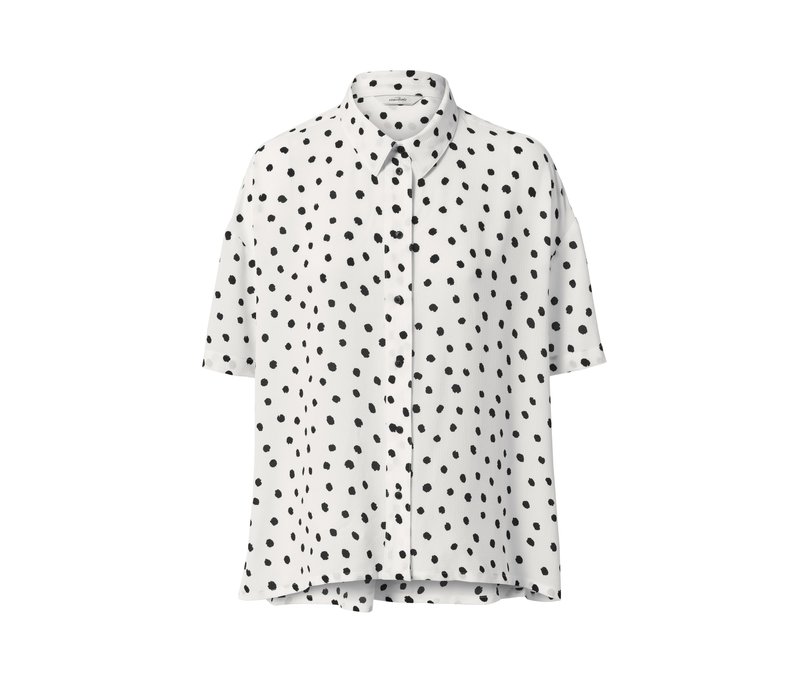 Tchibo - Kurzärmlige Webbluse - Damen - Gr. 36 - schwarz/gepunktet