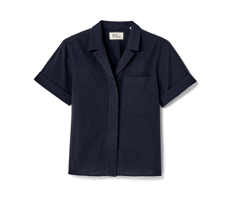 Nah/Studio Seersucker-Bluse - Baumwolle - Gr. 34 - dunkelblau