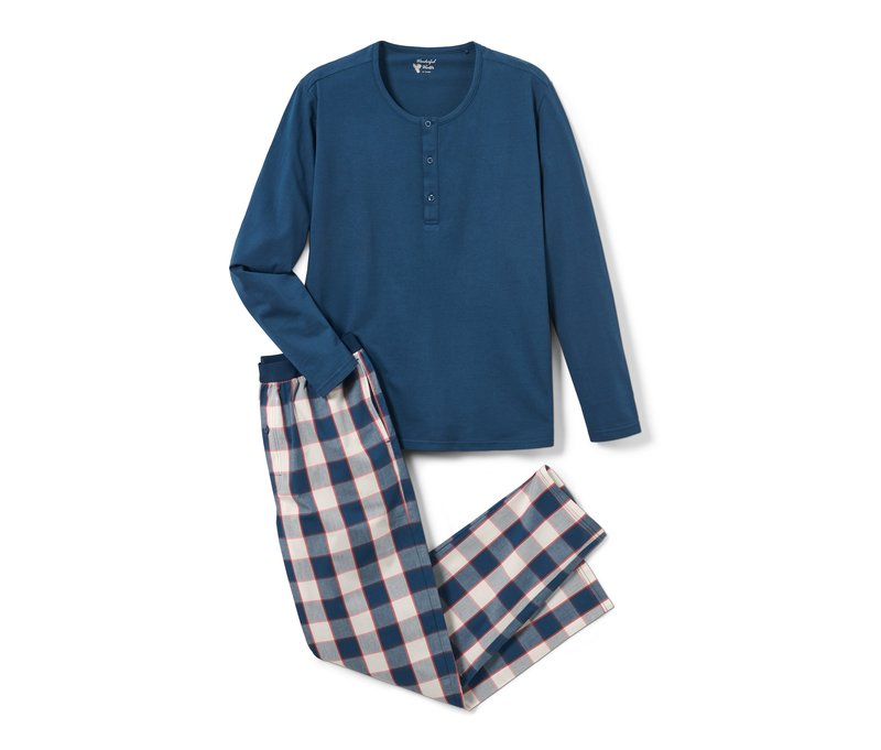 Tchibo - Pyjama mit gewebter Hose - Herren - Gr. XXL - weiß/kariert