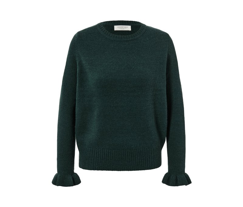 Tchibo - Strickpullover mit Rüschendetail - Damen - Gr. M - dunkelgrün