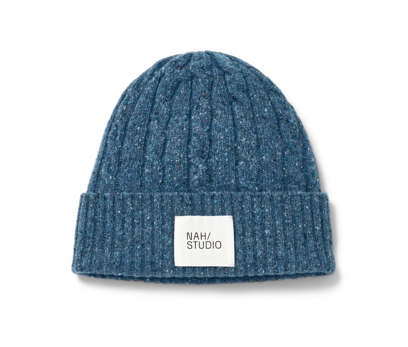 Nah/Studio Zopfmuster-Mütze - recycelter Cashmere und Merinowolle - blau