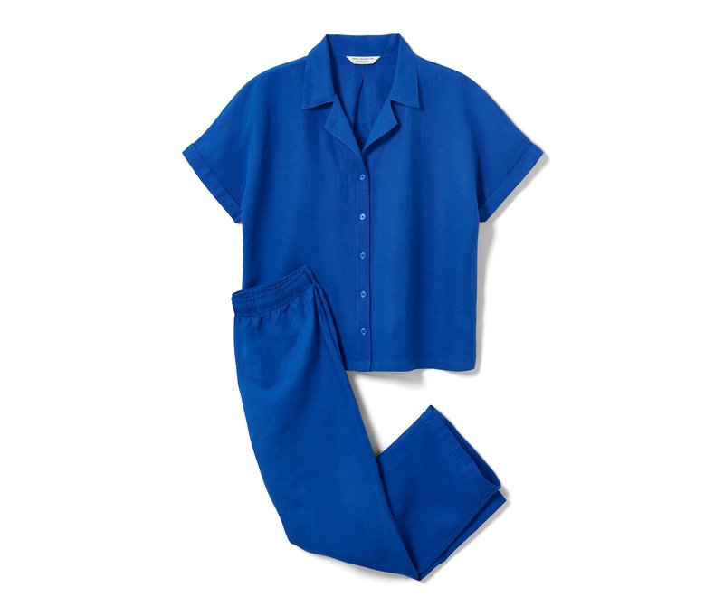Tchibo - Leinen-Pyjama - Damen - Gr. 38 - dunkelblau