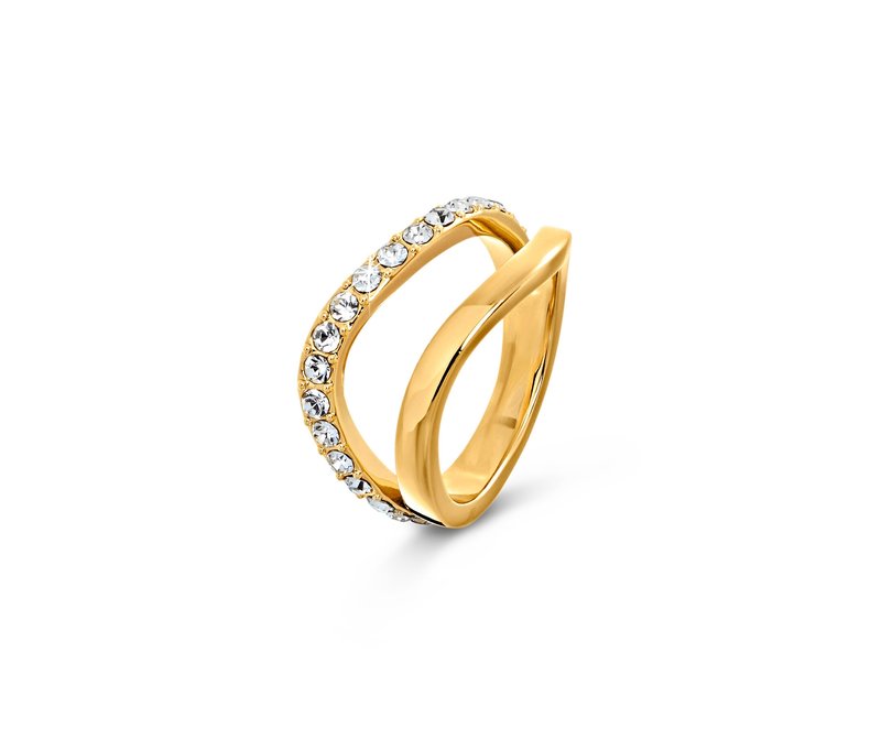 Tchibo - Ring Doppel-Welle mit Kristallen - Damen - Gr. 19 - weiß