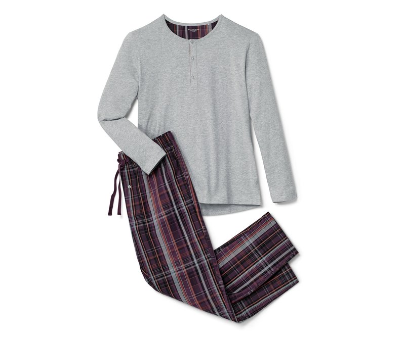 Tchibo - Pyjama mit gewebter Hose - Herren - Gr. S - grau/kariert