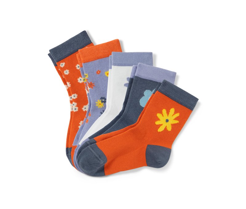Tchibo - 5 Paar Kinder-Socken - Damen - Gr. 23-26 - dunkelblau/geblümt