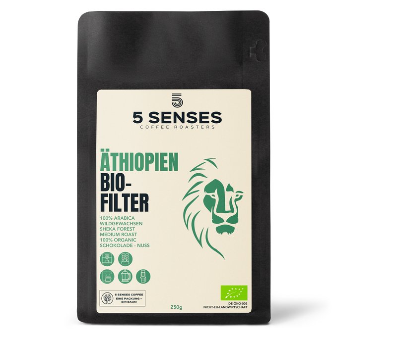 5 Senses - Bio Äthopien Filterkaffee - 250 g Ganze Bohne - Intensität: 3/6
