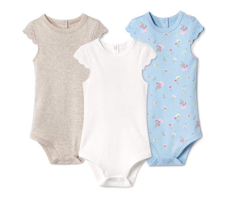 Tchibo - 3 Bodys aus Bio-Baumwolle - Baby - Gr. 74/80 - weiß/geblümt