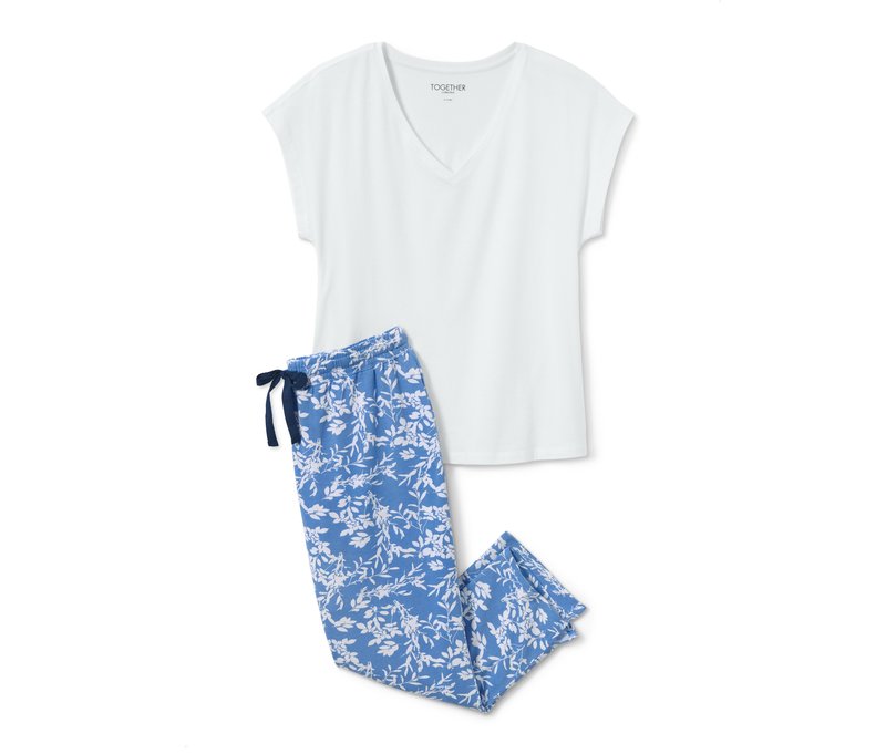 Tchibo - Pyjama - Damen - Gr. S - weiß/geblümt